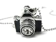 Silvertone Miniature Camera Pendant Crystal Stud Necklace 16"