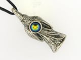 Golden Blue Green Highly Detailed Fine Pewter Wizard Moonstar 3d Natural Crystal Ball Fantasy Necklaces & Pendants