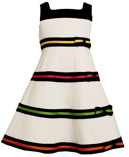 Bonnie Jean Girls 4-6x Pique Dress With Multi Ribbon And Bow Trim