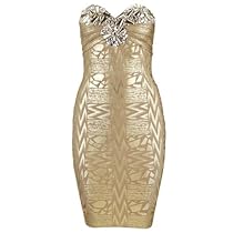 Hot Sale Ilady Women's Golden Sexy Christmas Party Rhinestone Bandage Dresses H469(Xs£©