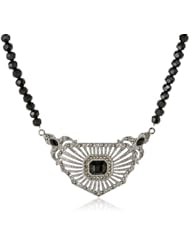 Signature 1928 "Signature Marcasite" Silver-Tone Jet and Marcasite Shield Pendant Necklace, 16"