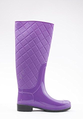 New Women's Purple Jelly Quilted Knee High Rain Boots Size 8