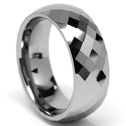 8MM Mens Multi-faceted Tungsten Carbide Ring sizes 6 to 15