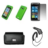 EMPIRE Black Leather Case Pouch with Belt Clip and Belt Loops + Neon Green  ....