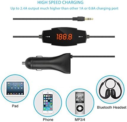 Supper Wireless FM Transmitter Radio Car Kit for Smart Phones bundle with 3.5mm Audio Plug and Car Charger, Black