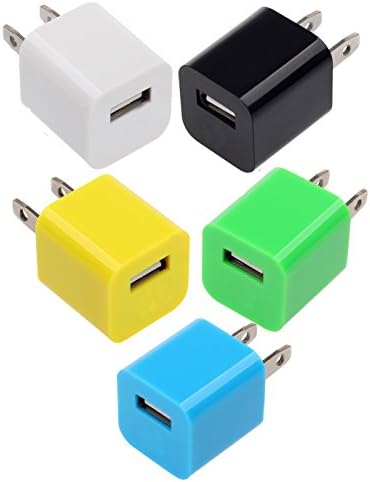 Universal USB Wall Charger Set for iPhone 4 4S 5 5C 5S, Samsung Galaxy - 5 PACK (white black green yellow blue)