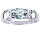 14K Yellow or White Gold Three-Stone Oval Gemstone and Diamond Anniversary Ring-Aquamarine-full, half sizes from 5-8.5