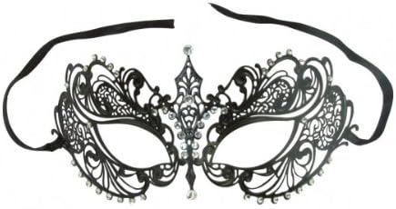 Laser Cut Metal Venetian Pretty Masquerade Mask w/ Clear Rhinestones
