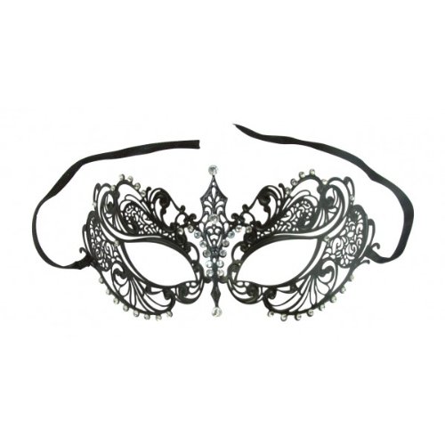 Laser Cut Metal Venetian Pretty Masquerade Mask w/ Clear Rhinestones