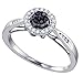 10K White Gold Illusion Setting Round Flower Shape Center with Side Stones Pave and Channel Set Black and White Round Diamonds Wedding Engagement Ring (0.20 cttw G - H Color I1 Clarity )
