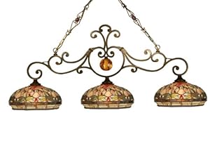 Dale Tiffany TH10100 Dragonfly 3-Island Light, Antique Golden Sand and Art Glass Shade