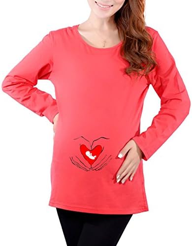 Long Sleeve Maternity T-Shirt Baby Feet Heart Red Long Sleeve Maternity T-Shirt