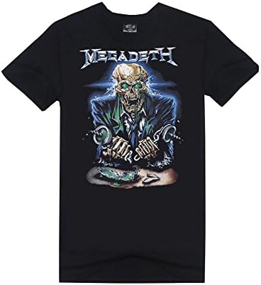 Plusasa Men's Megadeth Metal Rock Band Skull Angel Printed Casual Top T-shirt, Black X-Large