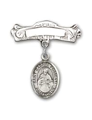 Sterling Silver Baby Badge with St. Gabriel Possenti Charm and Arched Polished Badge Pin