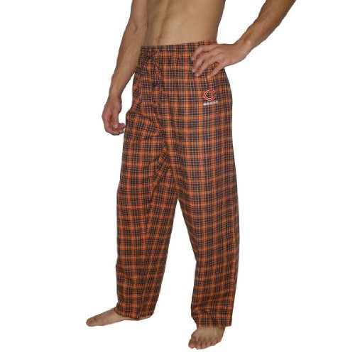 Mens NFL Chicago Bears Plaid Cotton Thermal Sleepwear / Pajama Pants - Dark Blue & Orange (Size: XL)