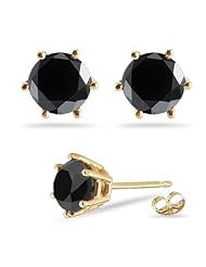 1.50 Cts Round AAA Black Diamond Stud Earrings in 14K Yellow Gold