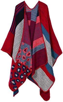 Womens Ladies Wrapover Poncho Top Open Fronted Wrap Shawl Top Blanket Cape (D)