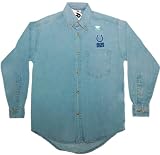 YOUTH Medium (M 10-12) Light Blue Denim NFL Indianapolis Colts Button up Long sleeve shirt