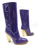 DOLCE & GABBANA “Parade Girl” womens high heels slouch boots metallic patent leather (purple/gold) 8