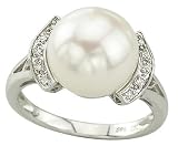 14K White Gold Pearl and Diamond Ring