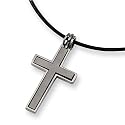 Chisel - 2 Piece Brushed and Polished Titanium Cross Pendants on 18" Leather Cord Necklaces