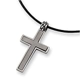 Chisel - 2 Piece Brushed and Polished Titanium Cross Pendants on 18" Leather Cord Necklaces
