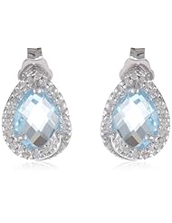 Sterling Silver Teardrop Blue Topaz Diamond Earrings (0.13 cttw, I-J Color, I2-I3 Clarity)