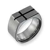 Titanium 10mm Black Enamel Cross Pendant Satin Band Ring - Size 11.5 - JewelryWeb