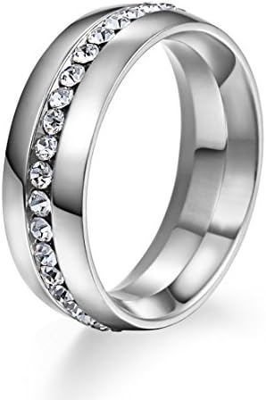 Dora Collection 316L Stainless Steel 7.2mm Fashion Wedding Engagement Eternity Band Ring With Zircon. Best gift for Valentine's Day, Mother's Day, Birthday, and Last Forever!