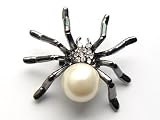 Gunmetal Crystal Rhinestone Gem Pearl Bead Halloween Tarantula Spider Pin Brooch
