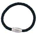 Men's Bracelet Leather Black Woven with Stainless Steel Magnetic Brushed Satin Link 8.75" by Bucasi SALE