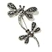 Black & Smokey Austrian Rhinestone Mother and Child Dragonfly Antique Silver-Plated Brooch Pin image 1