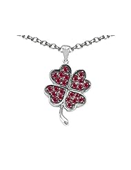Celtic Love by Kelly Lucky Clover Pendant with Created Ruby in 925 Sterling Silver