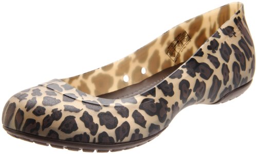 crocs Women's Carlisa Leopard Ballet Flat,Gold/Espresso,9 M US