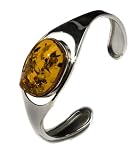 Sterling Silver Honey Amber Organic Design Cuff Bracelet