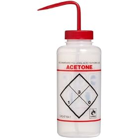 Bel-Art, Scienceware, 116462232, Bottle, Polyethylene, Wash, Wide Mouth, Safety Labeled, 1000ml, "Acetone", 6/Package
