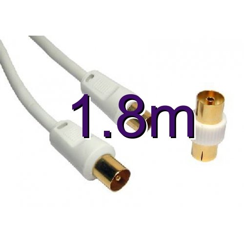 RF TV Freeview Plug to Plug White Aerial Lead Cable with Coupler 1.8m