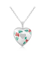 Heart Locket Necklace w/ Heart and Colored Cherries Sterling Silver