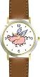 Angel Pig or Flying Pig with Wings Animal - WATCHBUDDY&reg; DELUXE TWO-TONE THEME WATCH - Arabic Numbers - Brown Leather Strap-Size-Large ( Men's Size or Jumbo Women's Size )