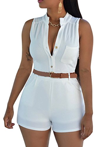 VamJump Women Summer Deep V Neck Sleeveless High Waist Shorts Rompers Jumpsuit