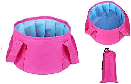 SANTHREE 10L Portable Folding Birdbath Outdoor Trave Lightweight Bucket Wash Basin Footbath Water Bag Lavatory Fishing Barrels Camping Hiking Accessory (Red)
