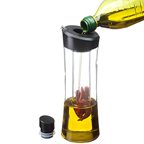 Olive Oil Dispenser Cruet by CHEFVANTAGE with Glass Bottle Pourer and Herb Infuser 20 0z For