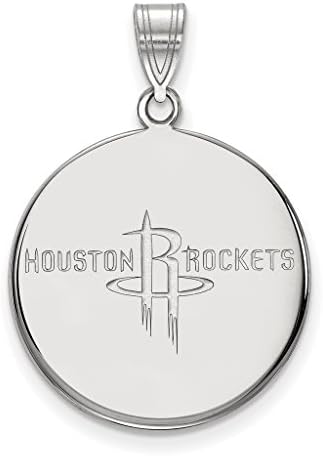 925 Sterling Silver Rhodium-plated Polished &amp; Laser-Cut NBA Houston Rockets Large Disc Charm Pendant