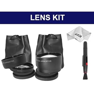 7 Pcs Kit for NIKON D40 D90 D40X D60 D300 28-80mm f/3.5-5.6G 18-50mm f/3.5-5.6, Includes: 58MM 0.45x PHD Wide Angle Lens with Macro Portion + 2.0x HD Telephoto Lens + Lens Pen + Lens Caps + 2 Lens Pouches + 1 Ultra Fine Microfiber Cleaning Cloth Goja Logo