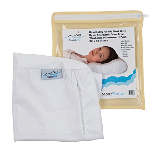 SnoozeWise® Hypoallergenic Pillow Cover Zip Encasement with Sleeping Mask and Earplugs (1 Pack 22.4x14.4 inches) 100% Polyester. Prevents Dust Mites, Odors, Allergies, Asthma, Mold. Machine Washable.
