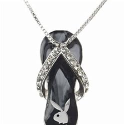 Black Flip Flop Necklace/Clear crystals, Playboy Bunny black eye