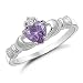 Amethyst Heart CZ Sterling Silver Claddagh Ring