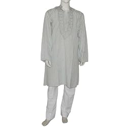Novelty Pajama Tops Cotton Embroidered Kurta Pajama Size L Chest : 42