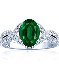 14K White Gold Oval Cut Emerald Ring With Sidestones