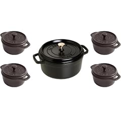 Staub 1130025 Set 5-teilig, Cocotte/Br�ter 24 cm Gusseisen, induktionsgeeignet mit 4 Mini-Cocottes Keramik 10 cm, schwarz
